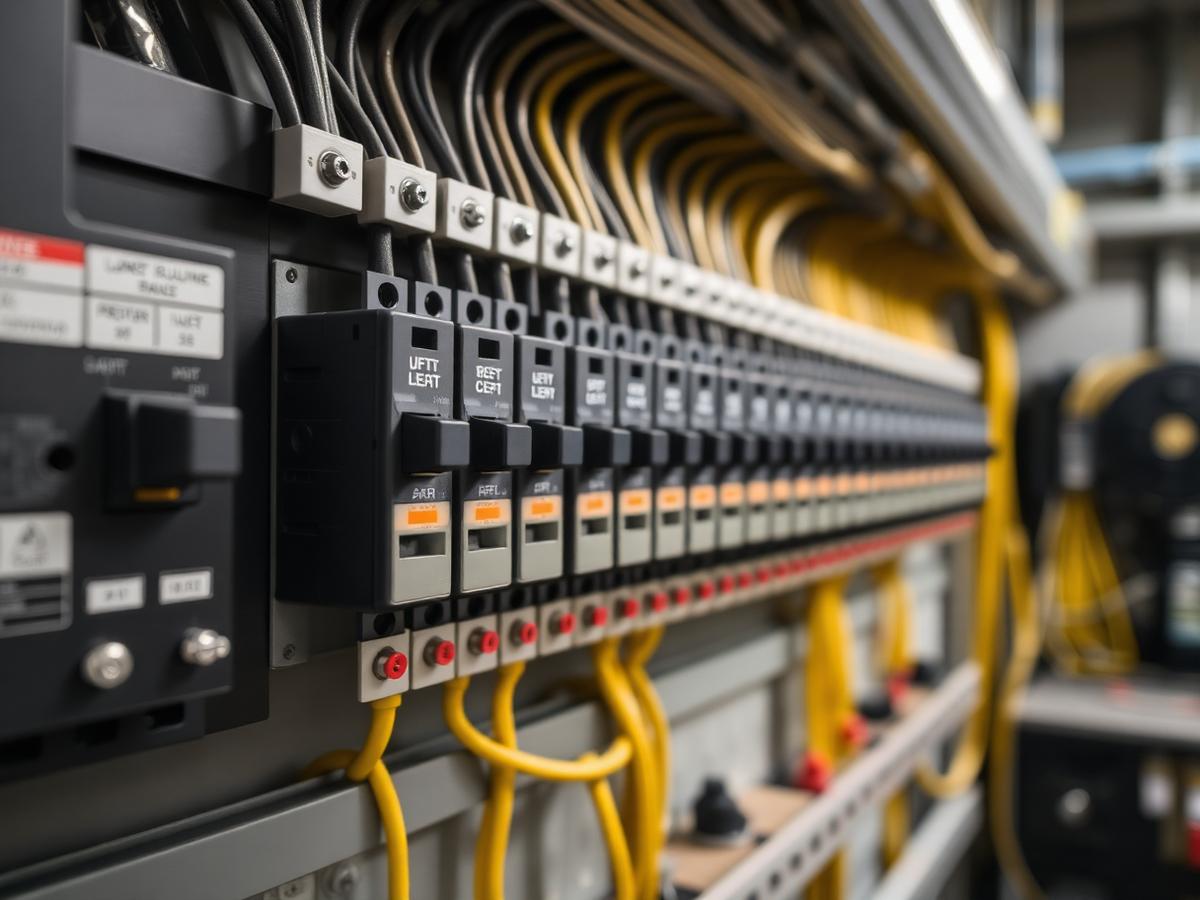 Neatly wired modern electrical distribution board with labelled circuit breakers